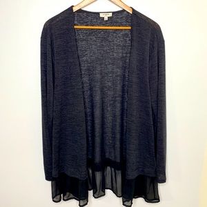 Umgee Womens Size Small Open Front Charcoal Color Top with Shear Trim